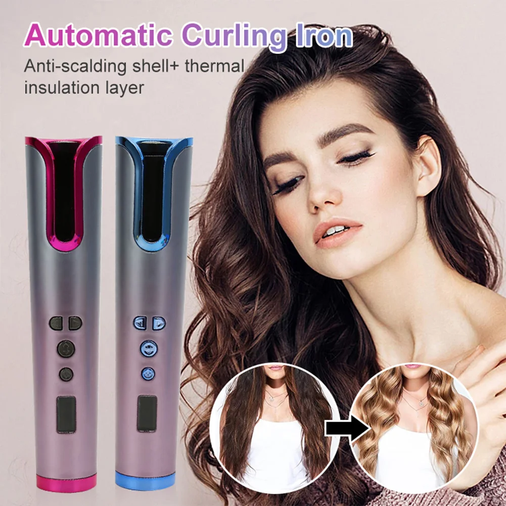 

Automatic Hair Curler Fast Heating Cordless Curling Iron 6-Gear Temperature Adjustable Rechargeable Hair Curling Tool