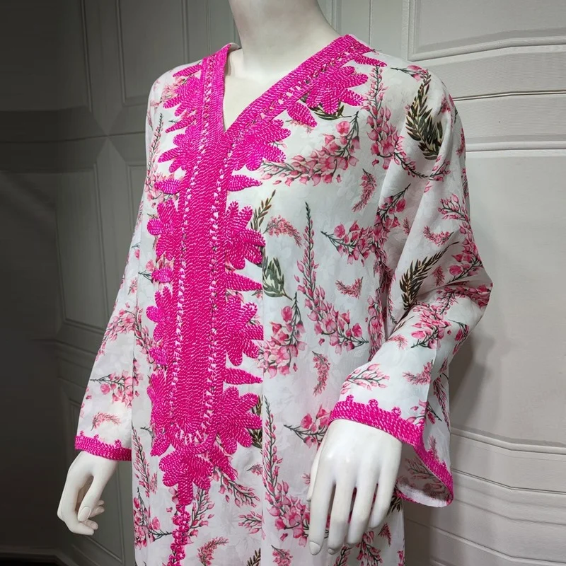Muslim Kaftan Abaya Dress Kimono Women Dubai Turkish Islamic Clothing Bohemian Print Floral Maxi Robe 2022 Eid Mubarak Attire