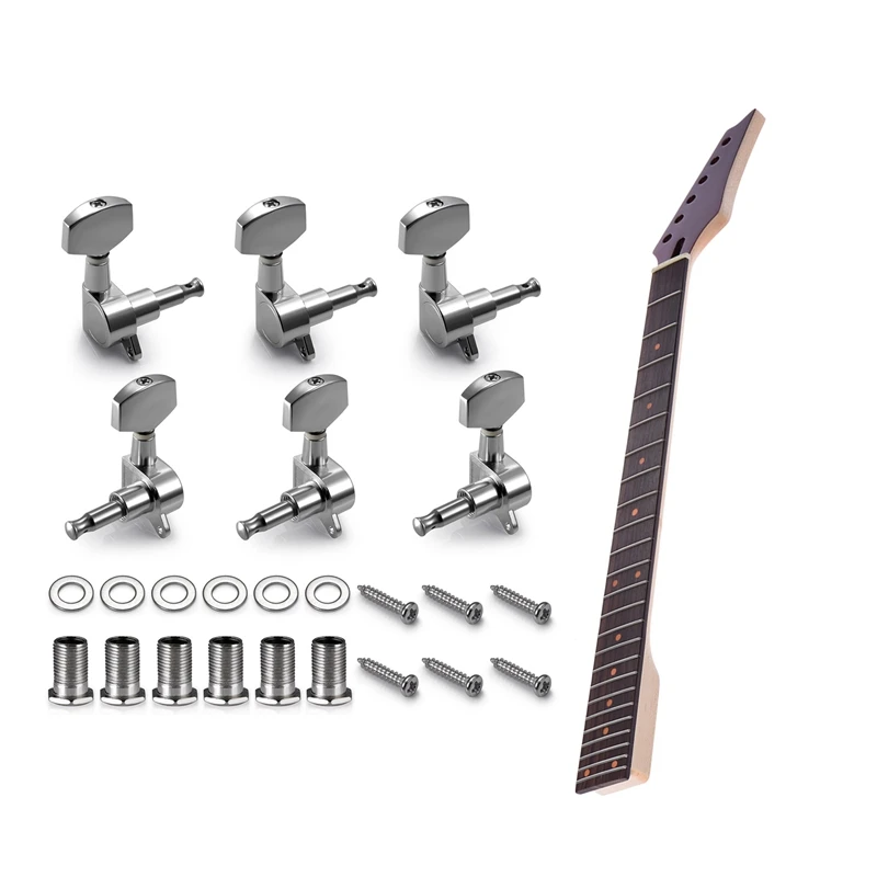 

6 Pieces Silver Acoustic Machine Heads Knobs Guitar String Tuning Peg Tuner With 24 Frets New Replacement Maple Neckred