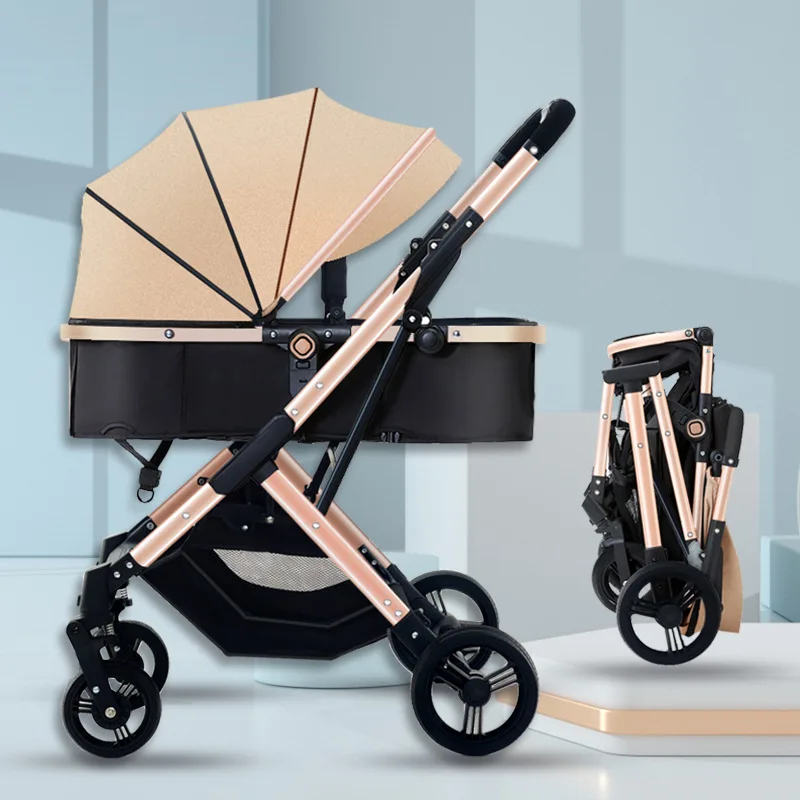 Baby stroller Lightweight folding high view stroller two-way stroller shock absorbing four-wheeled trolley