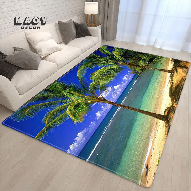 

Palm Tree Carpet 3D Sea Beach Rugs for Living Room Floor Mats Sofa Table Bedroom Bedside Bath Non Slip Area Rug Home Decoration