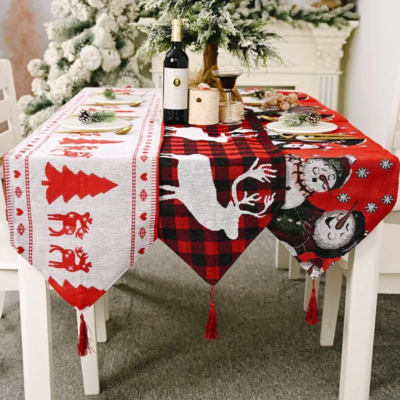 

Рождественская елка, красный и белый квадратный декоративный настольный флаг, Свадебный зимний фотографический настольный флаг, кухонная утварь