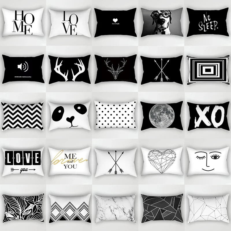 

30x50cm Marble Geometric Polyester Pillowcase Living Room Sofa Chair Heart Line Cushion Cover Black White Love Home Decoration