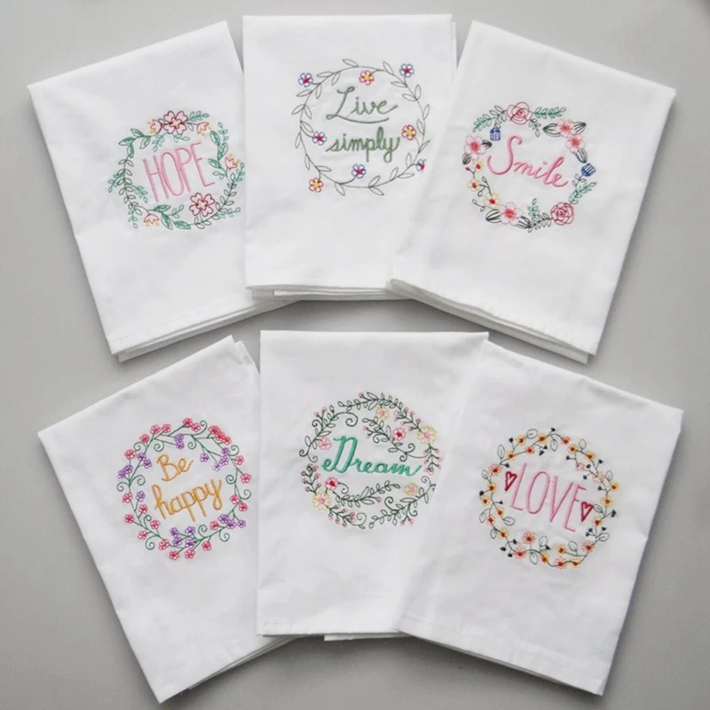 

6PCS Embroidered Table Napkin Tea Towel For Wedding Party Absorbent Cotton Home Cloth Napkins Kitchen Dining Accessories