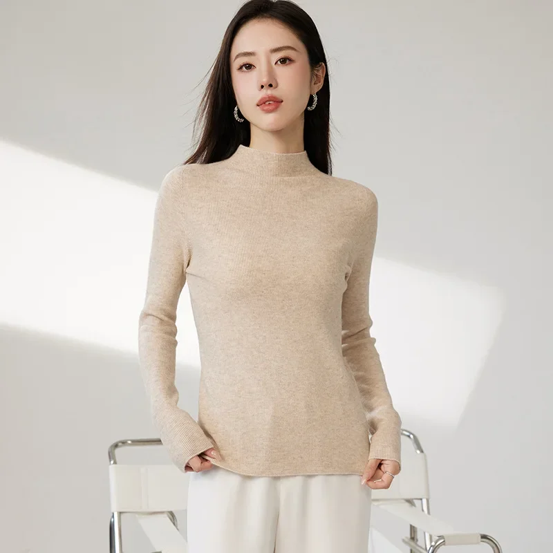 Облегающий свитер с высоким воротником до половины поло вязаный топ