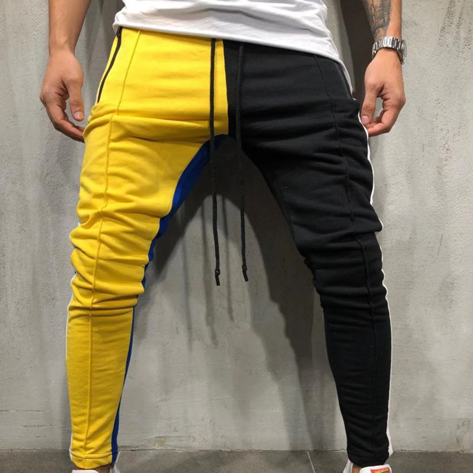 

Men's Color Block Sports Breathable Casual Slim Pocket Zipper Trousers