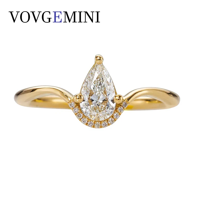 

VOVGEMINI 14k Pure Gold Rings For Women 0.5carat Moissanite Pear Cut Ring Real 9k Romantic Jewelry For Wedding Engagement