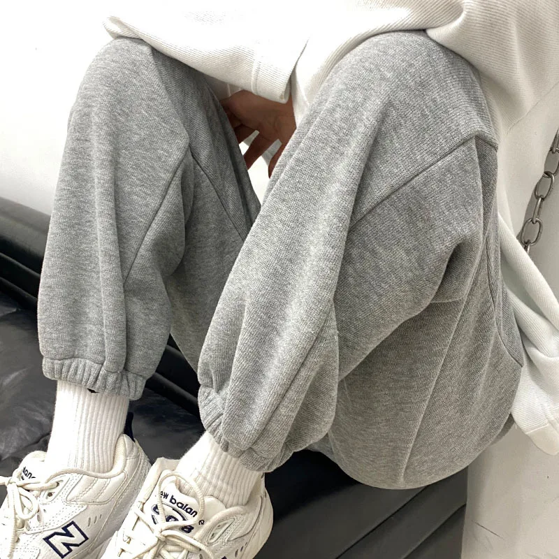 

Women's Sports Pants Korean Fashion Sweatpants Spring Autumn Loose High Waist Casual Harem Pants Gray Black Warm Pants for Women