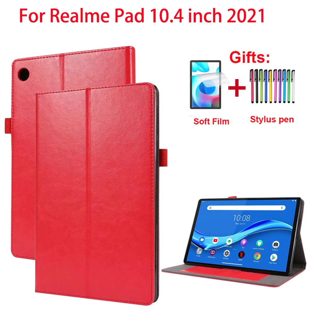 

Cover For Realme Pad 10.4 inch Case 2021 Tablet PU Leather Wallet Fold Shell For RealmePad Flip Funda Kids+ Screen Protector
