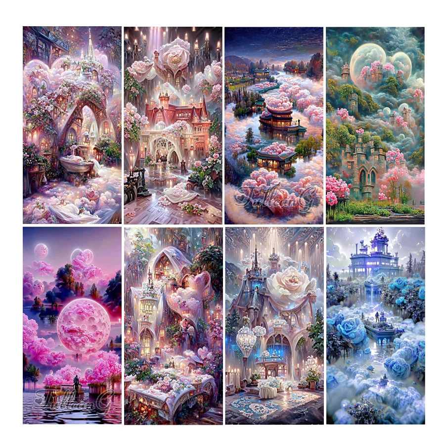 

Diy Large Size Diamond Painting 2022 New Arrival Fairyland Rose Manor Scenic Castle Mosaic Embroidery Picture Home Decor AA3945
