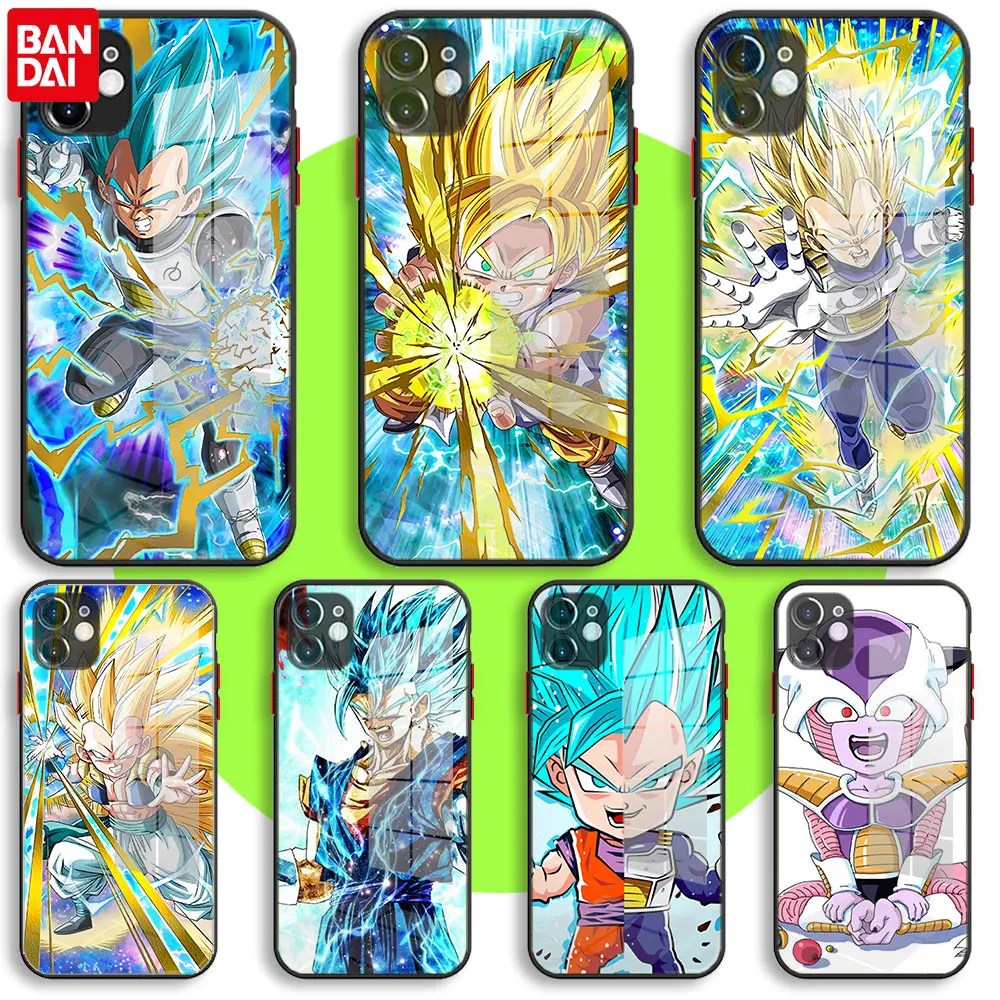 

BANDAI Black Glass Case For iPhone 13 11 12 Mini Pro Max XS XR X 7 8 6 Plus SE2 Silicone Cover Dragon Ball Z Goku Super Drawings