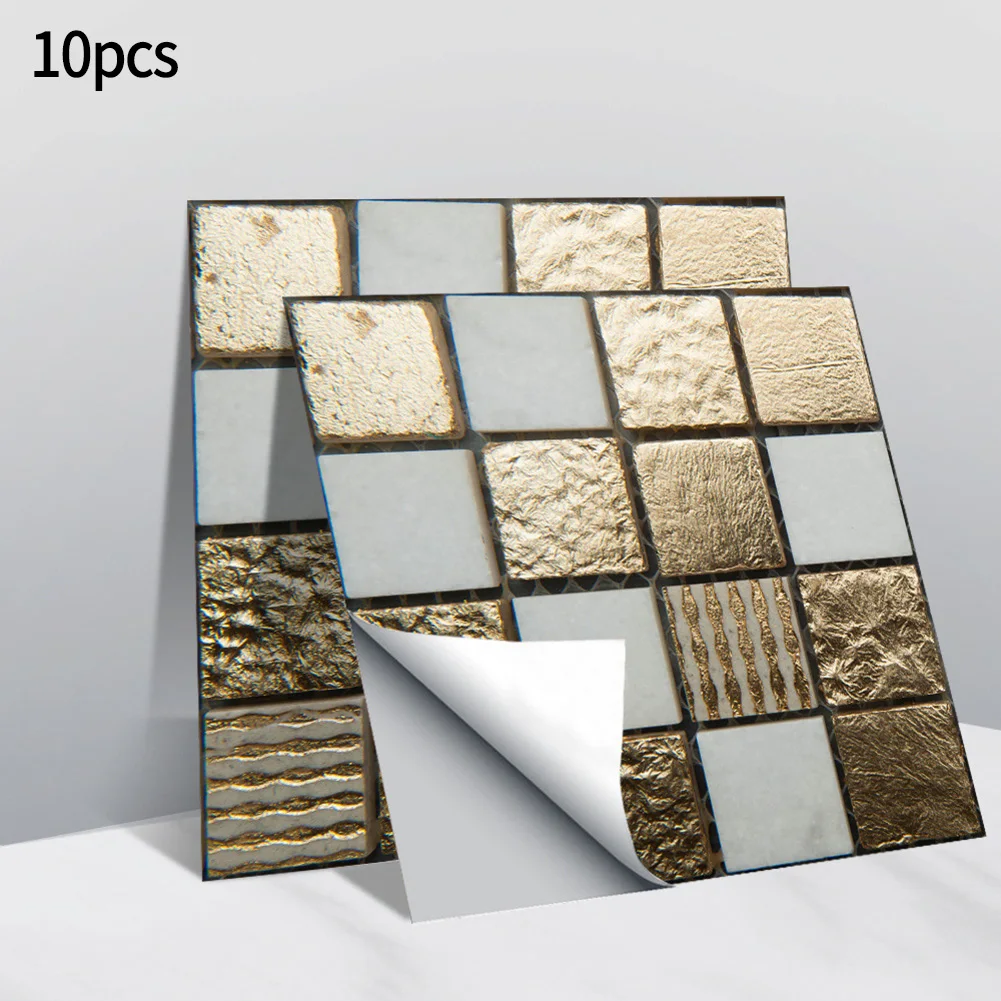 

10 Pcs Glitter Self-Adhesive Wall Tiles Kitchen Bathroom Epoxy And Plastic Mosaic Sticker Peel & Stick 10*10cm Wall Tiles