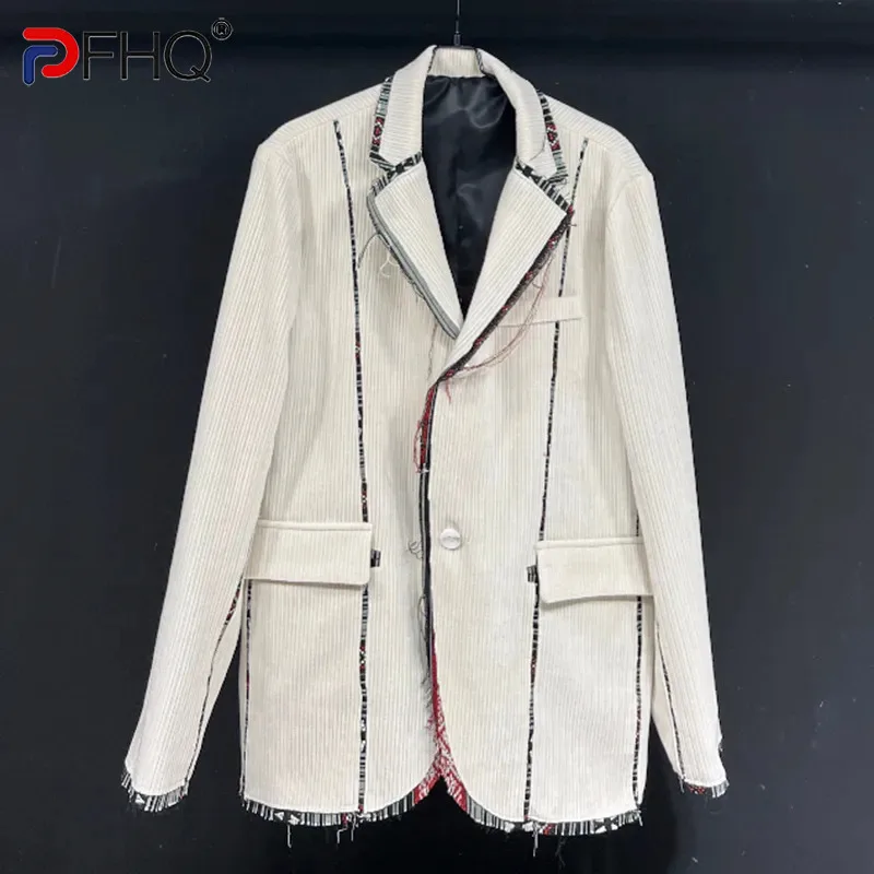 

Мужской вельветовый костюм PFHQ с лацканами, модный однобортный плотный авангардный осенний Блейзер высокого качества, куртки 21Z2512