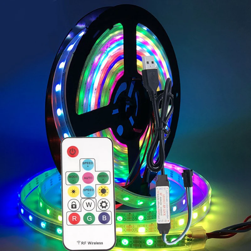 

5M WS2812 WS2812B USB LED Strip RGB Addressable Pixel Tape 14Keys Remote Controller For TV Back Under Cabinet Lamp DC5V