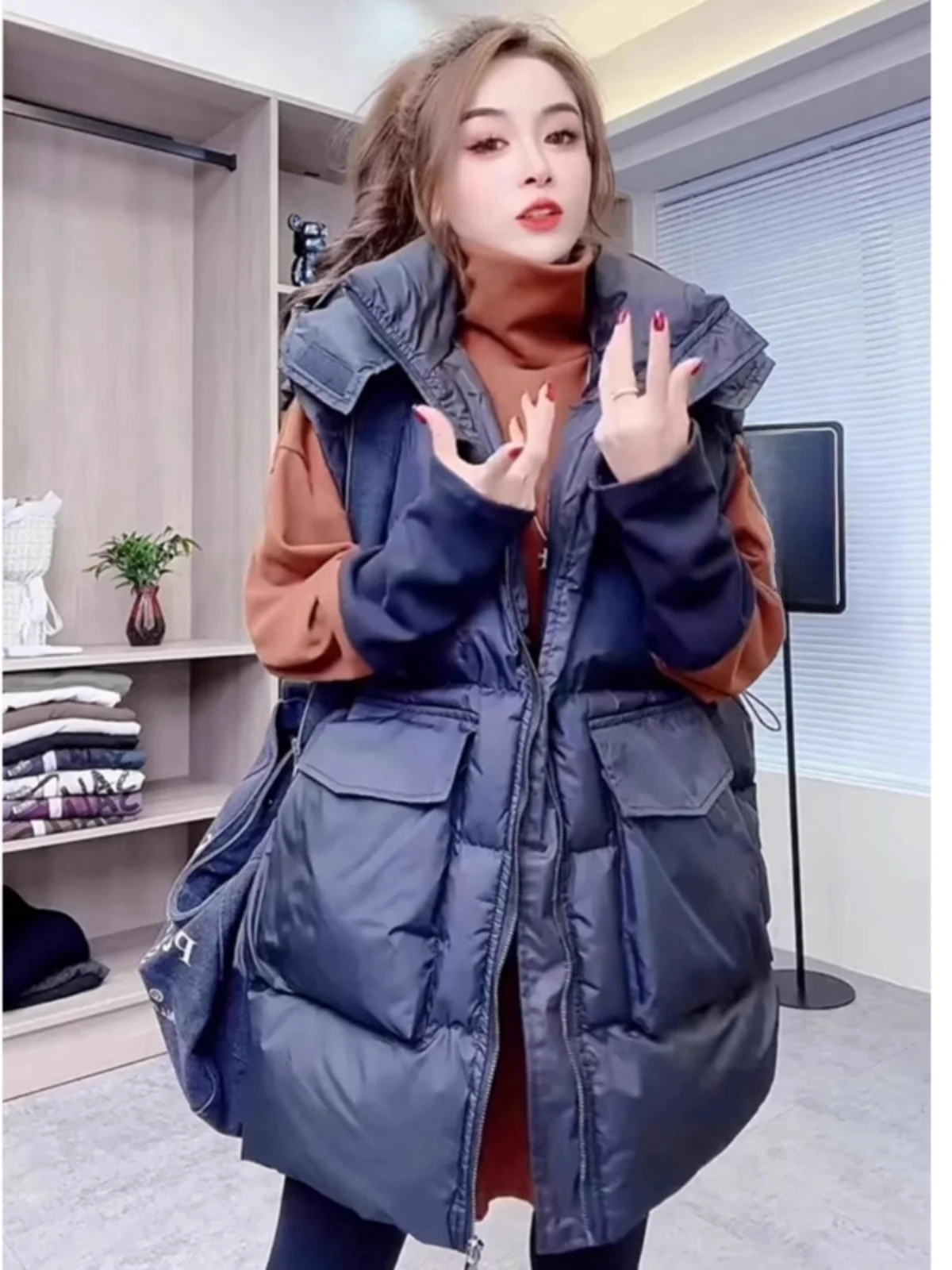 Пуховик с хлопковой подкладкой жилет для женщин средней длины новинка зимы 2024