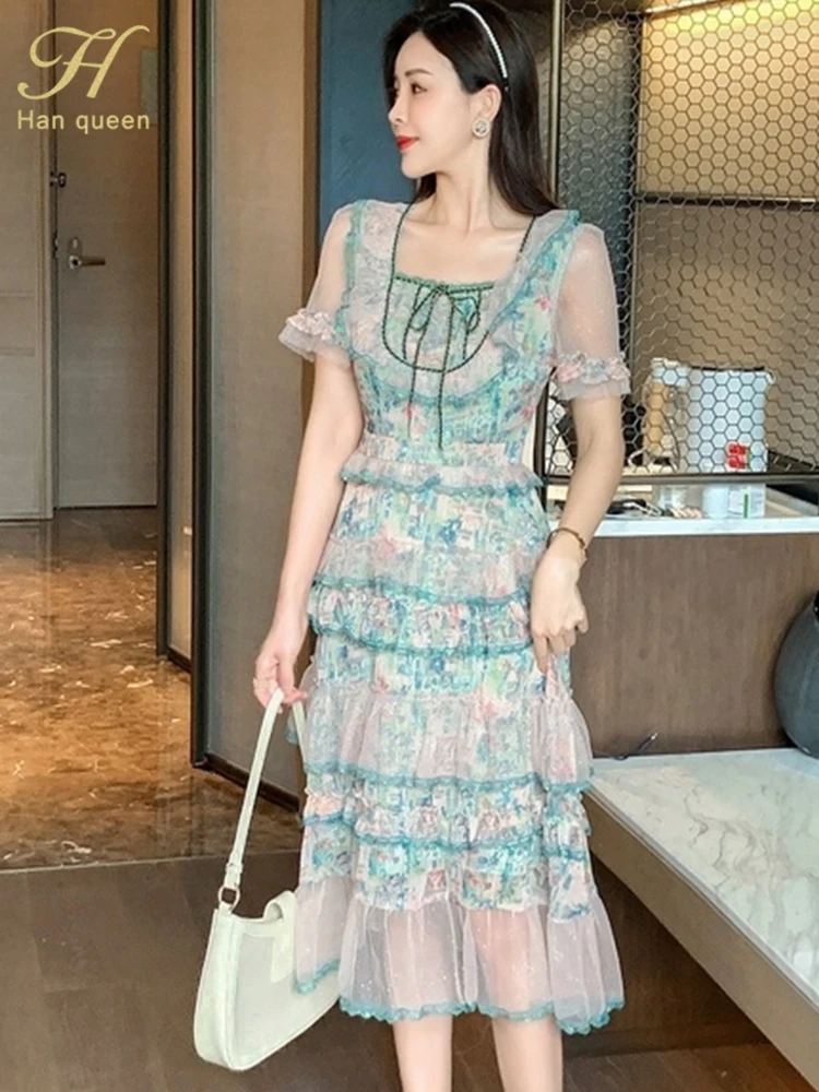 

Женское винтажное Сетчатое платье H Han Queen, Элегантное повседневное офисное платье-трапеция до середины икры, новинка 2023