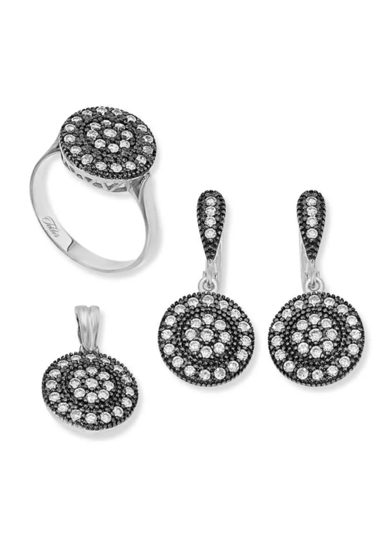 

Women's Silver Diamond Model Set, earring pendant ring