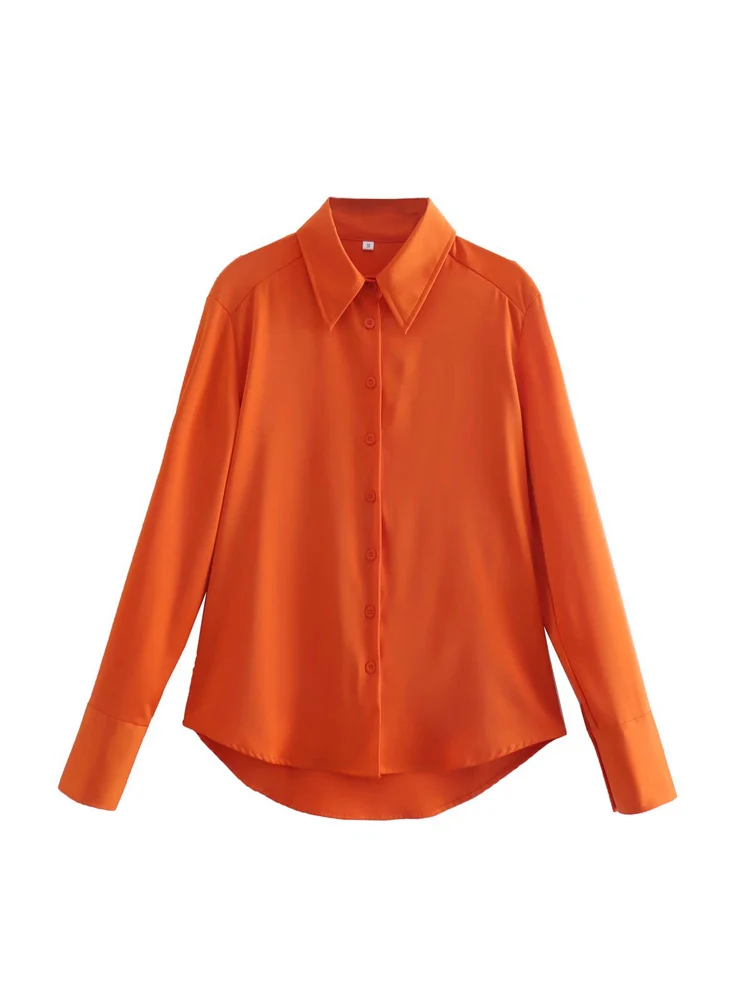 

2022 Sumemr Women Casual Shirts Blouses Tops Solid Long Sleeve Turn-down Collar Female Fashion Satin Top Blusas