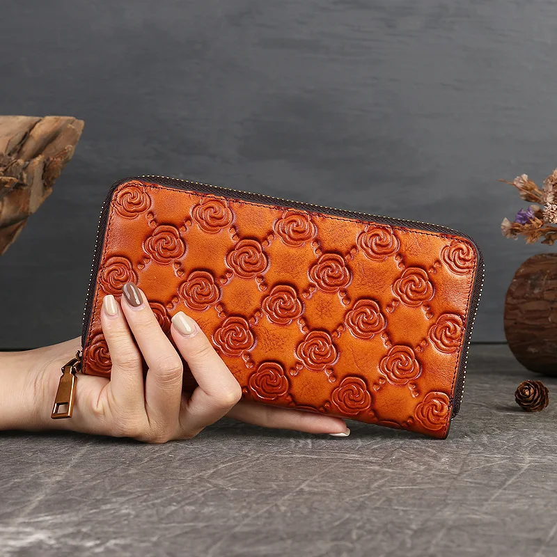 MOTAORA Cowhide Women's Long Wallets For Women 2023 New Vintage Genuine Leather Ladies Wallet Multi Card Holder Brown Purses Bag