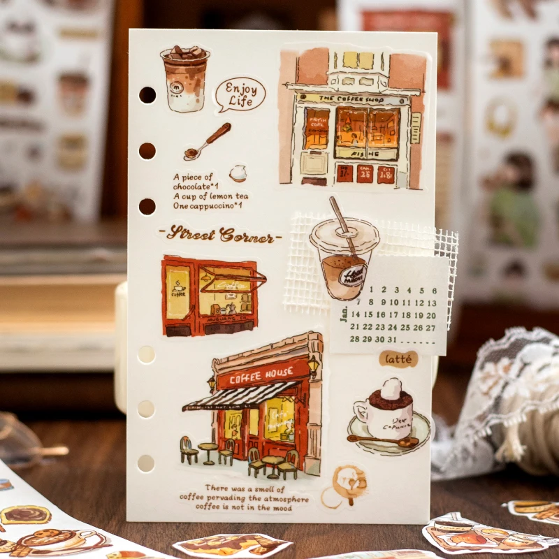 Journal GO 6x200cm Coffee Notes Washi Vintage Scrapbooking Planner Decor Masking Tape Creative DIY Collage Sticker