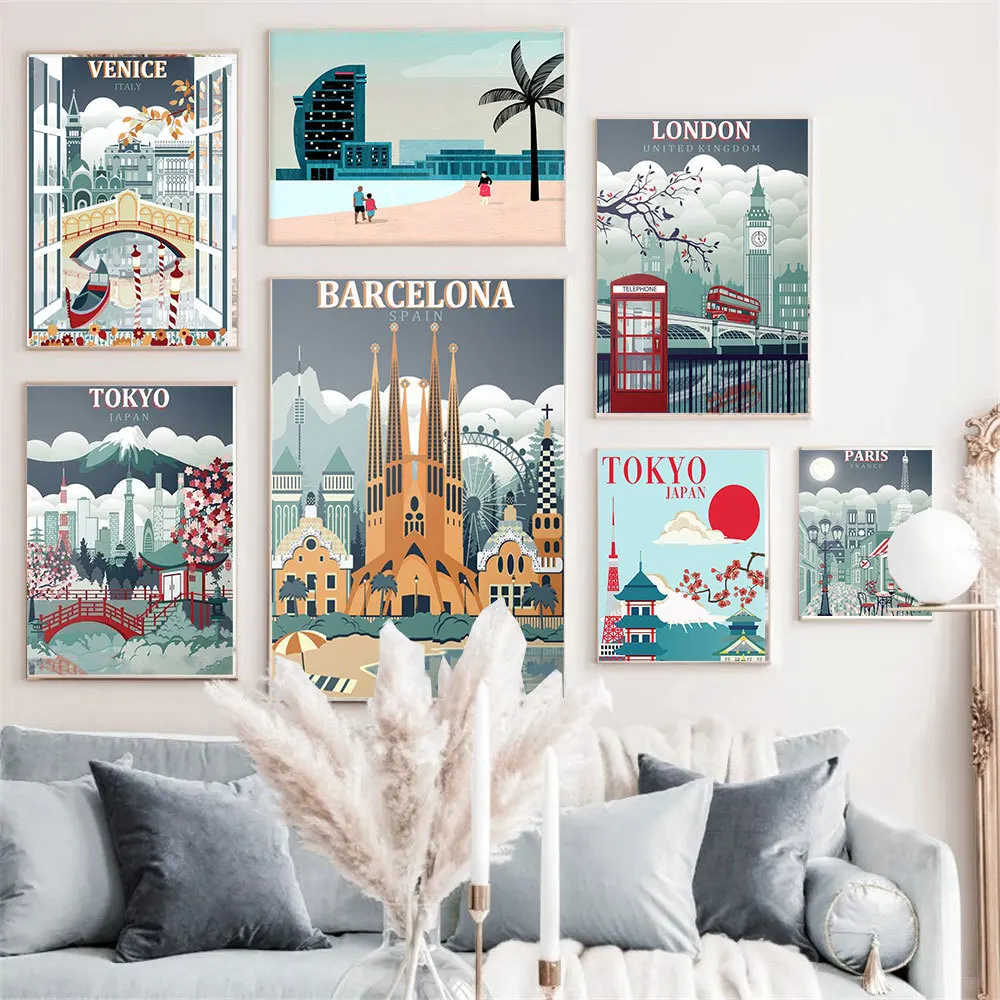 ХУАКАН 5D Алмазная вышивка Крестиком Городский пейзаж Лондона Япония Париж Картина из страз на стену.