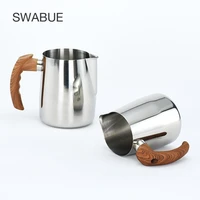 swabue 304 stainless steel coffee pot for kitchen milk frothing pitcher kettle pour over flower cup with wooden handle jug