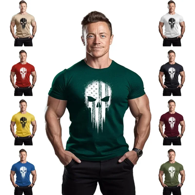 Мужская хлопковая футболка с короткими рукавами модная мужская черепом