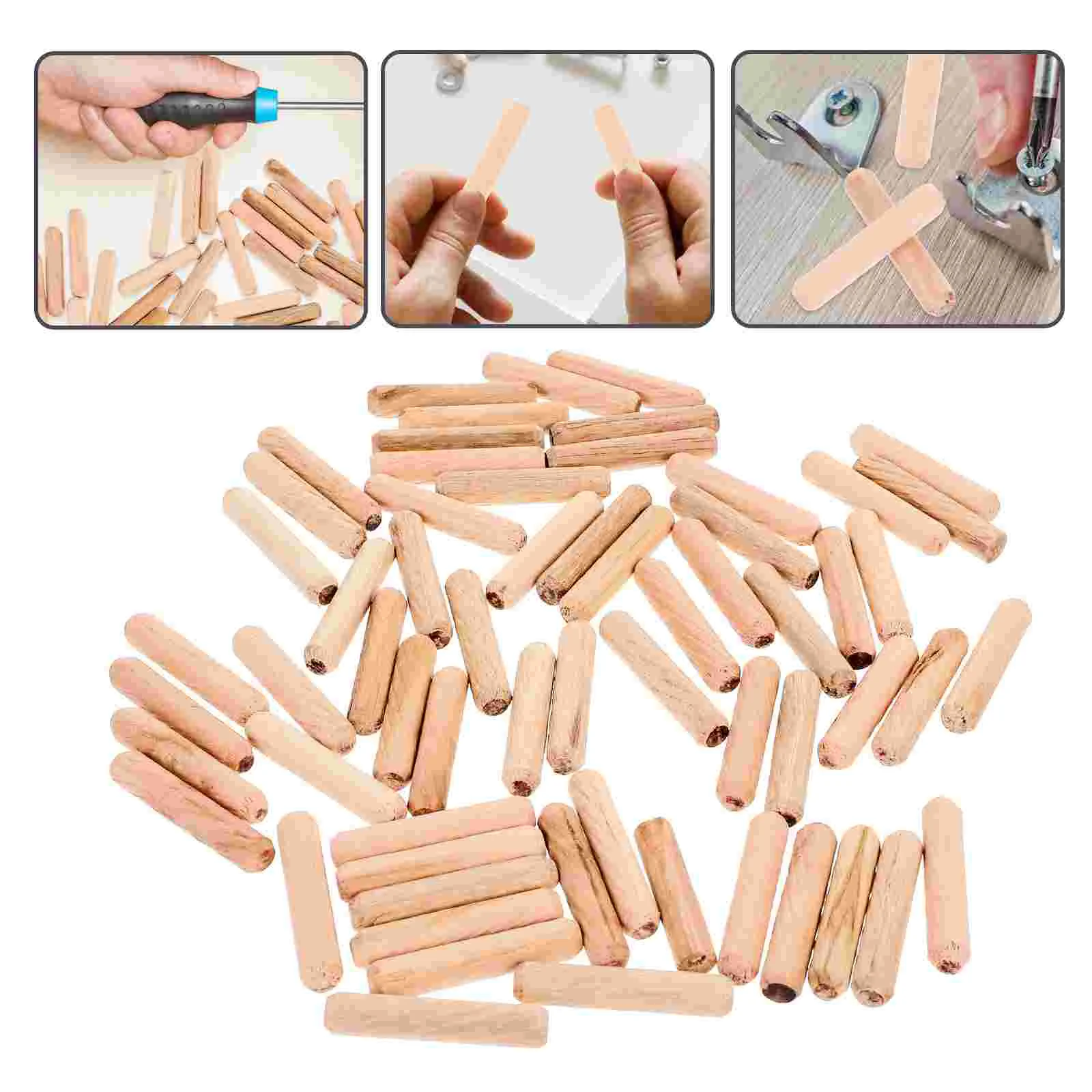 

1000pcs Wooden Dowel Sticks Durable Wood Grooved Plugs Woodworking Crafts DIY Round Dowel