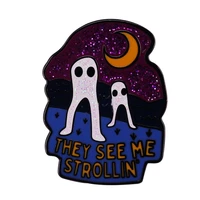 they saw me walking the cute ghost cartoon brooch metal badge lapel pin jacket jeans fashion jewelry accessories gift