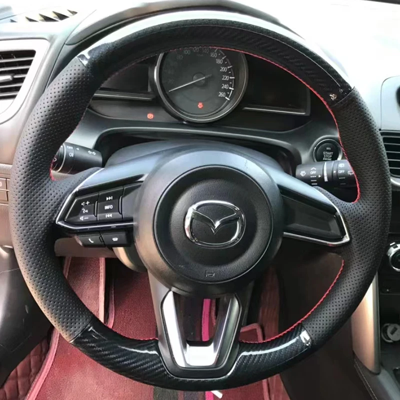 

For MAZDA CX30 CX-5 CX-4 3 /6 Axela Atenza DIY customized leather carbon fiber hand sewn steering wheel cover Car interior