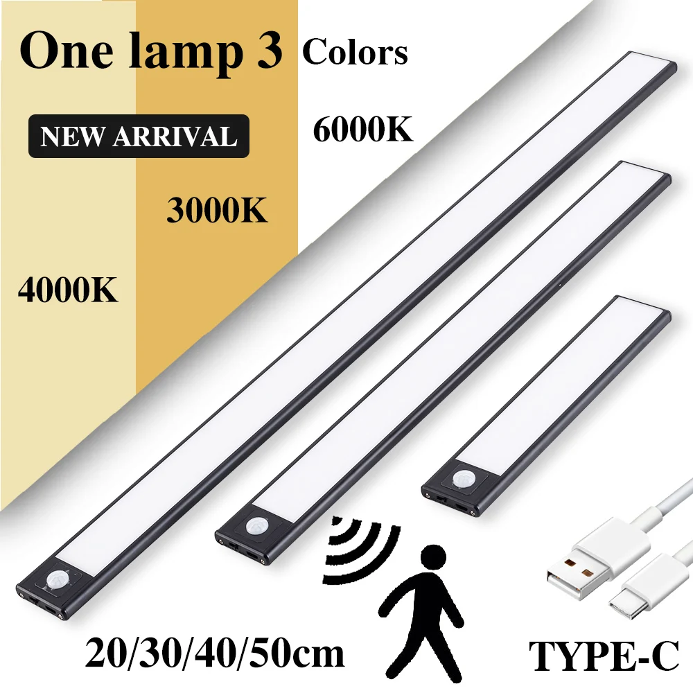 

3 colors LED Lamp 20/30/40/50cm Led USB Night Light Motion Sensor Aluminium Wardrobe Light Cabinet Light Corridor Porch Light