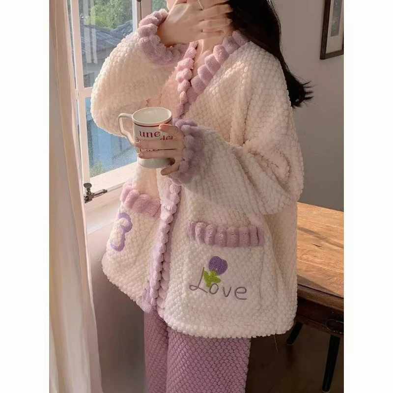 Новая коралловая бархатная пижама женский комплект сладкий ветер зима с