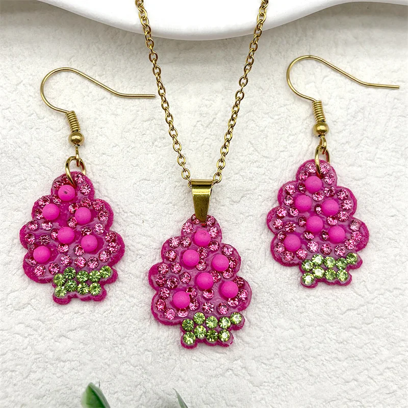 Фиолетовые кристаллы виноград кулон ожерелье серьги комплект для женщин кожаные