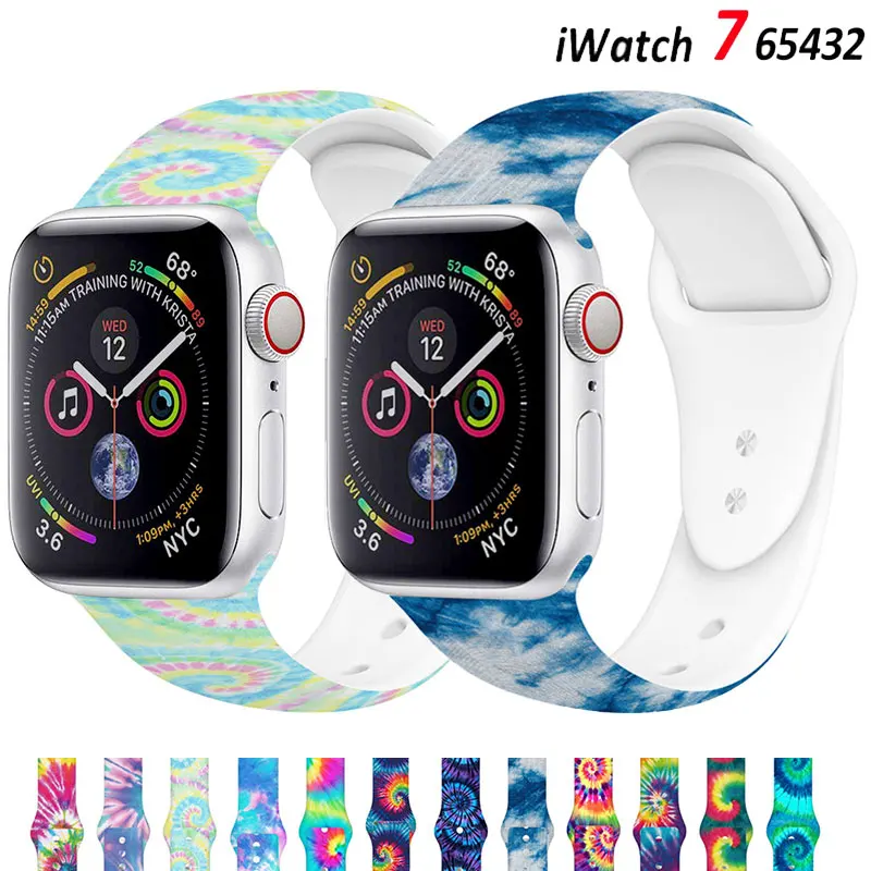 

Printing Silicone Strap For Apple Watch Band 44mm 42mm 40mm Rubber wristband 38mm 41mm 45mm Correa iWatch series 7 6 5 4 3 SE