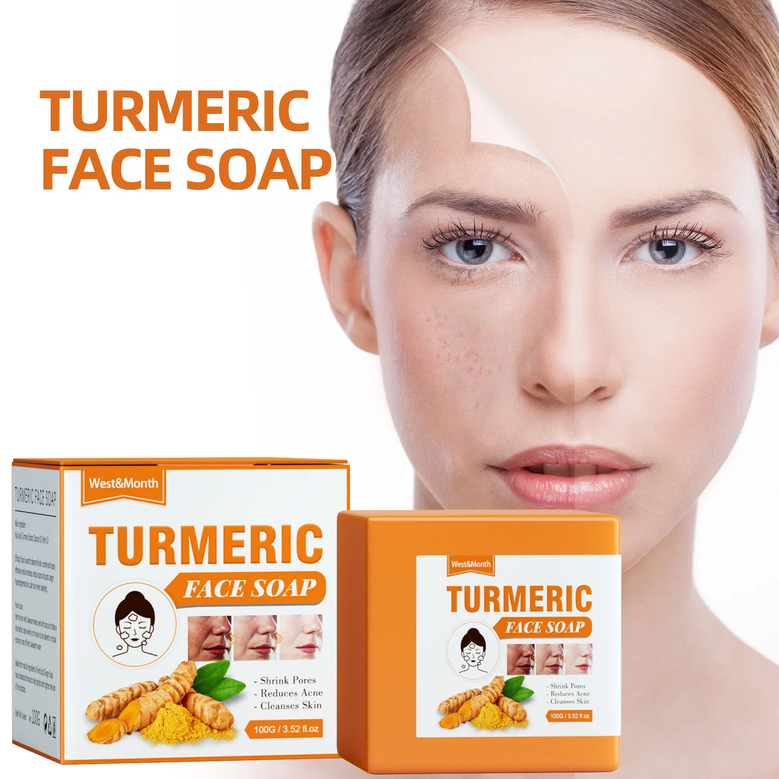 

Turmeric Facial Soap Deep Cleansing Lightening Acne Dark Spots Whitening Brightening Moisturizing Handmade Soap Skin Care 100g