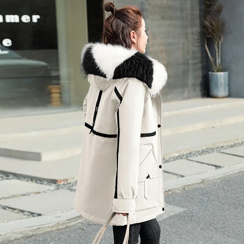 Women Big Fur Collar Cotton Padded Overcoat 2023 Winter Jackets Long Hooded Parkas Female Warm Outwear Parkas Female Hiver Coats
