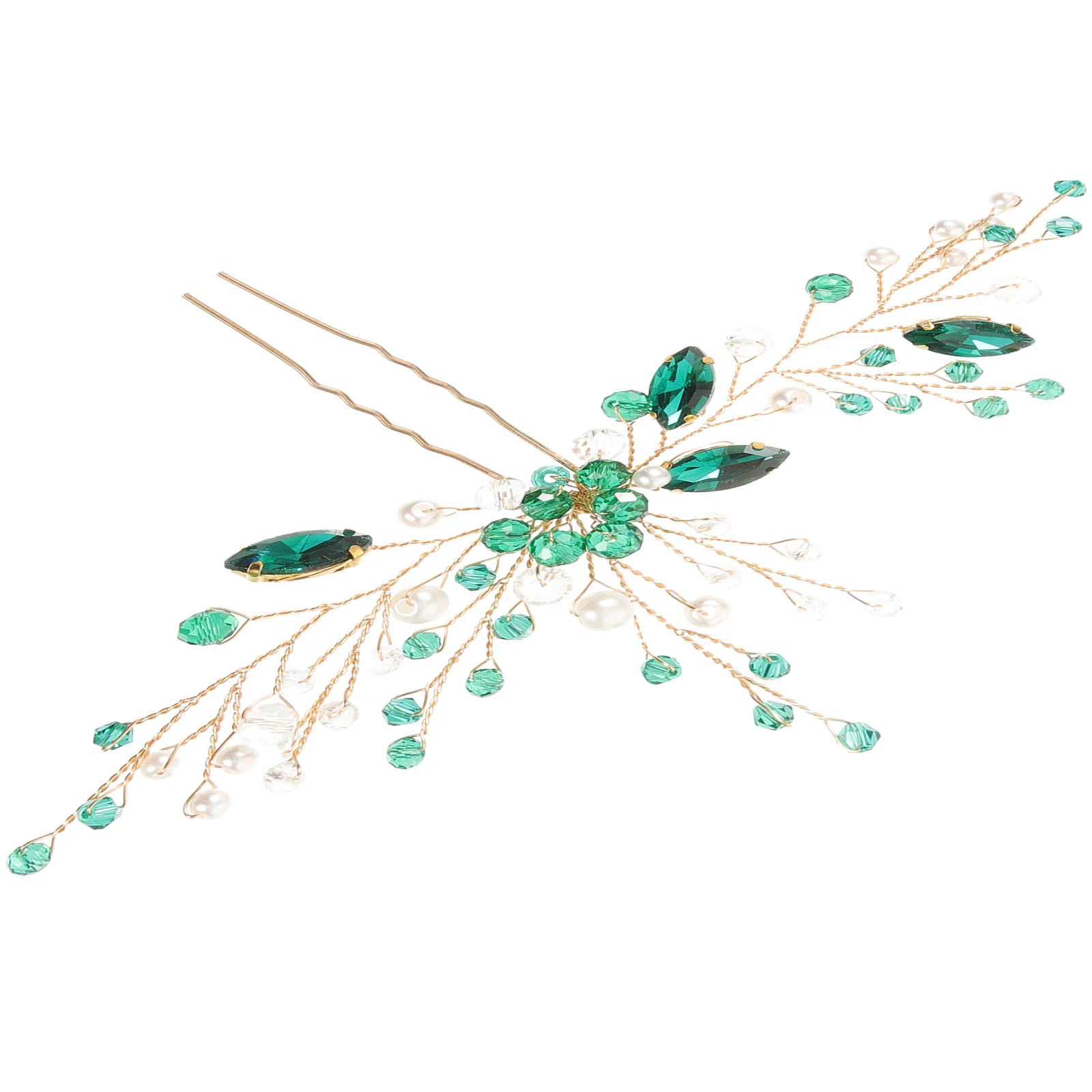 Зеленая заколка для волос со стразами свадебная U-образная форма подарок