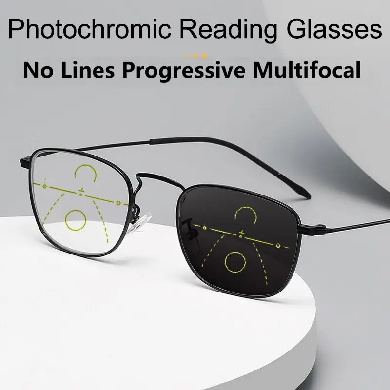 

Hot Sale Photochromic Progressive Reading Glasses Men Multifocal Bifocal Presbyopic Glasses Women Ultralight Alloy Full Rim +175