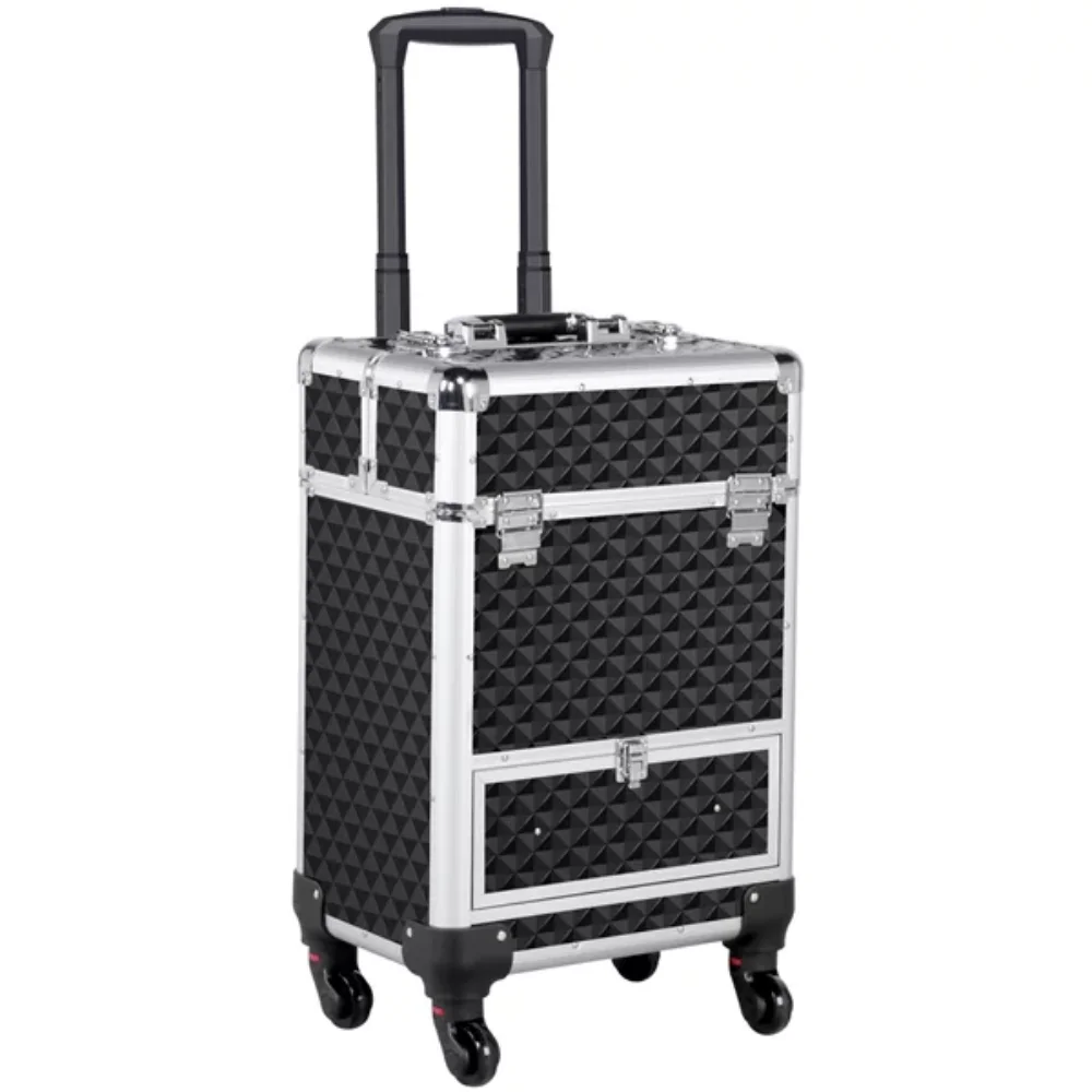 

Professional Makeup Case 4 Retractable Trays 1 Drawer Black Organizer Travel Luggage Cosmetic Bag Portable Trolley