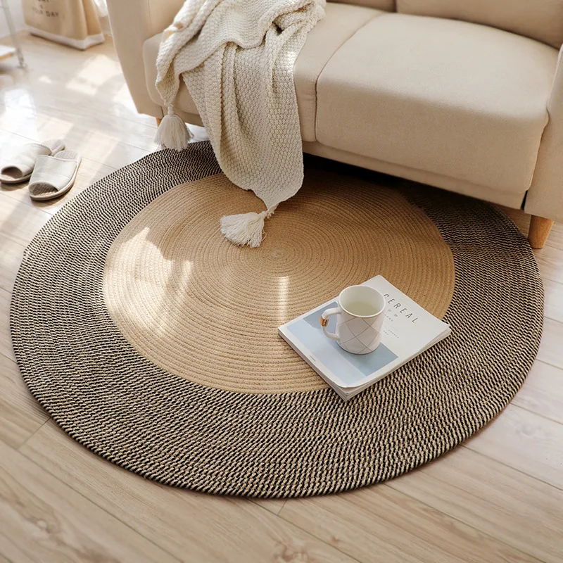 Retro Floor Mat Jute Weave Round Simple Carpet Bedroom Bedside Blanket Living Room Sofa Rug Can Be Made With A Diameter Of 100cm