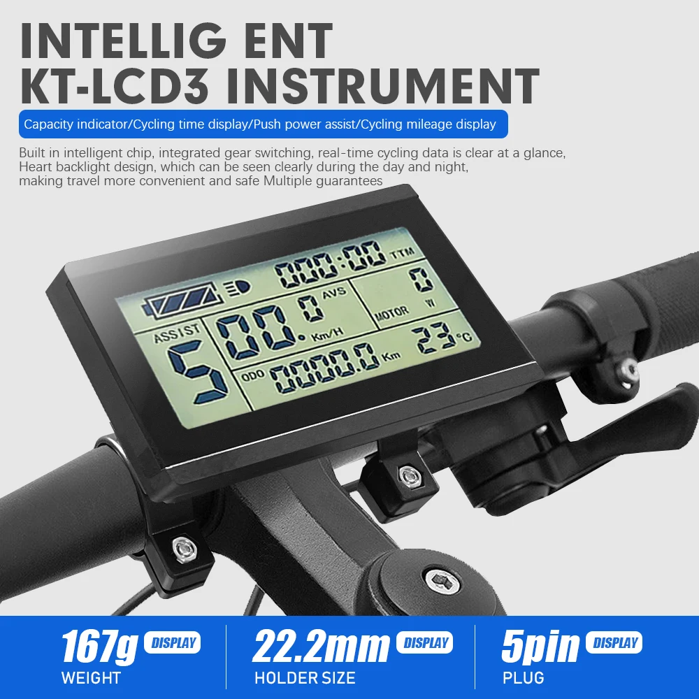Фото Интеллектуальный контроллер Ebike KT Display LCD3 с водонепроницаемым разъемом SM (24В, 36В, 48В, 52В, 60В, 72В) для комплекта переоборудования электровелосипеда №2