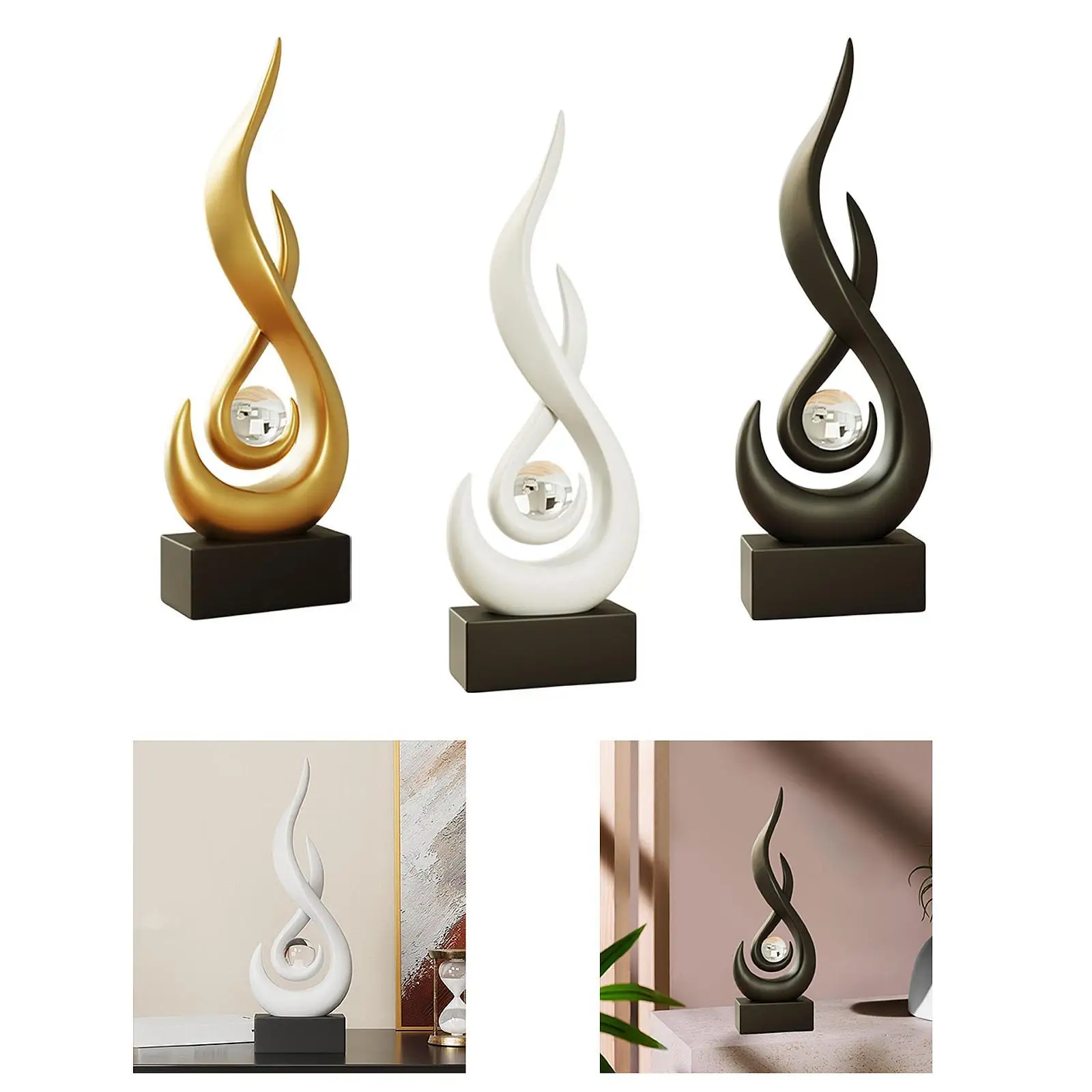Abstract Fire Statue Collecting Modern Art Sculpture for Patio Shelf Office