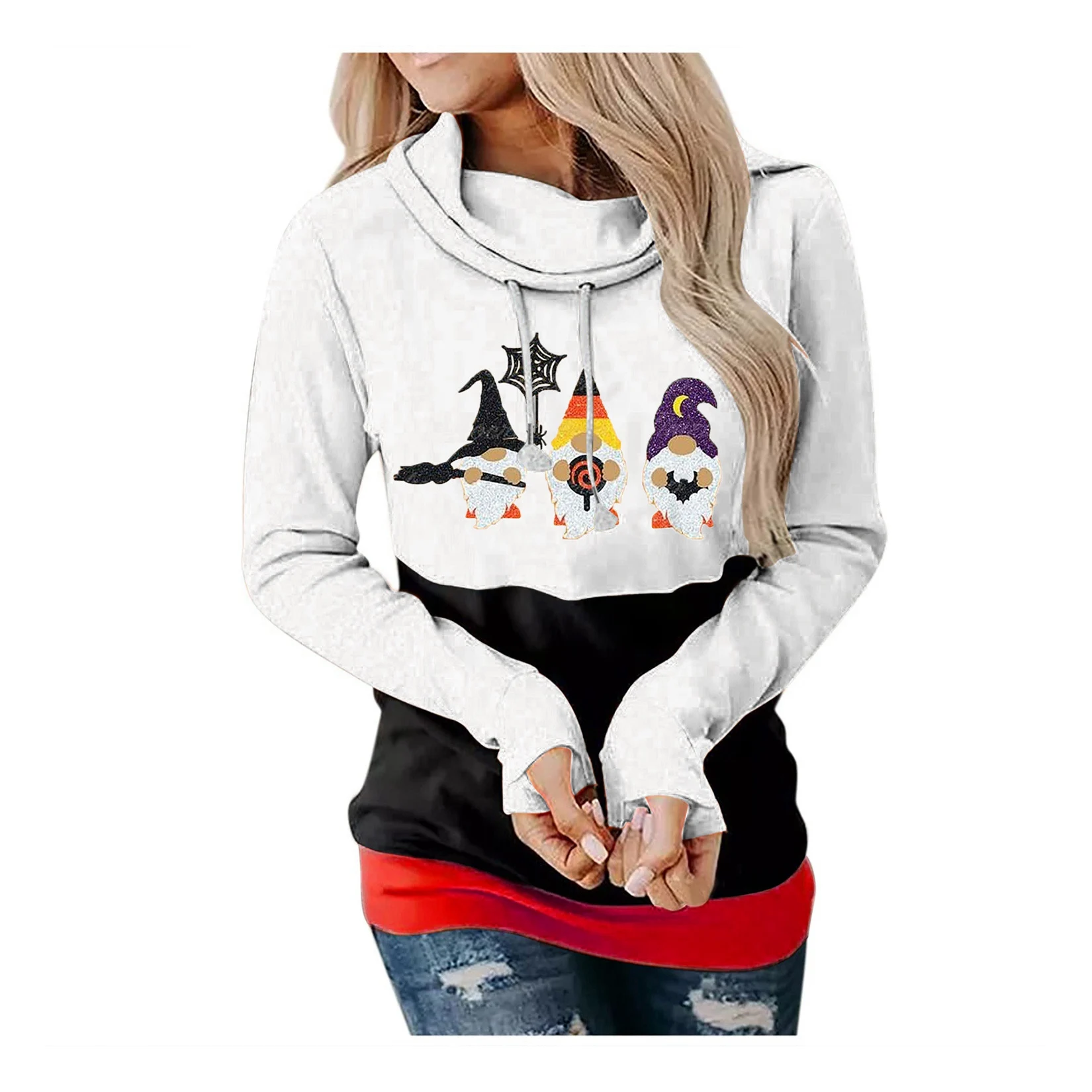 Halloween Hoodie Long Sleeve Pullover Women Men Hooded Sweatshirt Casual Gnome Hoodie