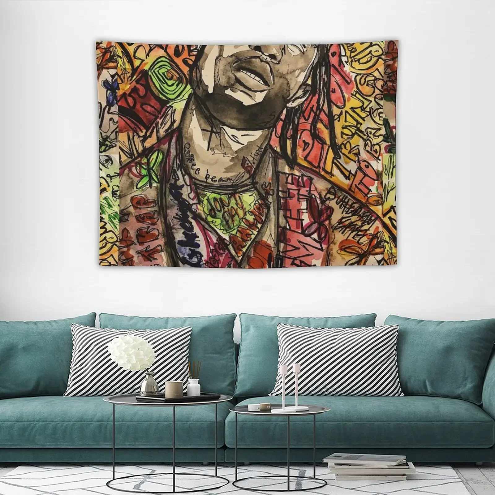 Ла-пламя Тревис Астро-мир портрет Веер-арт настенное искусство рэп рэпер круто