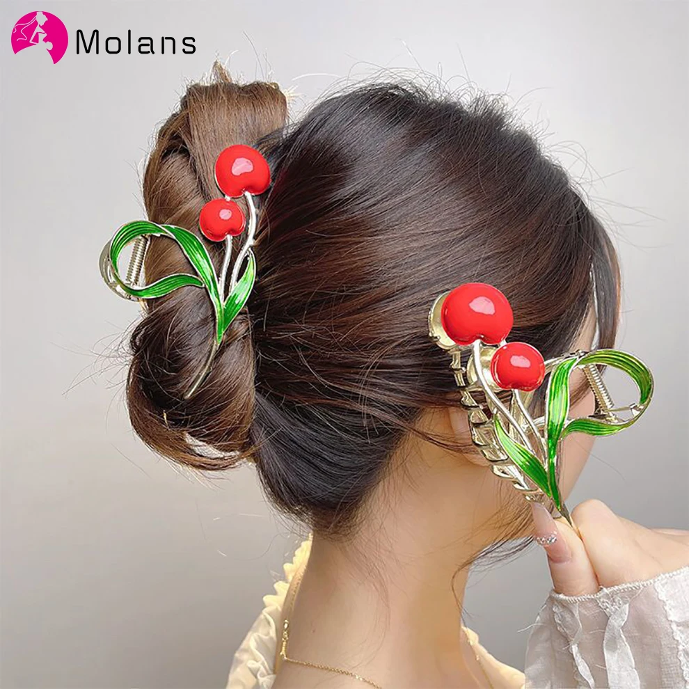 

Molans Cherry Hair Claw For Women Shark Clip Headdress Vintage Ponytail Claw Clip Trendy Hair Clip For Girl Sweet Hair Jewelry