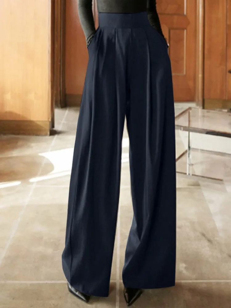 

Celmia Fashion Pressed Pleats Wide Leg Pants Women Elegant High Waist Long Trousers 2023 Autumn Casual Loose Solid OL Pantalon