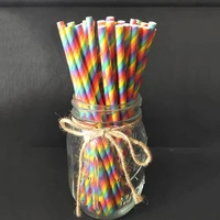 100pcs disposable rainbow paper straws christmas eve children kids drinking straws birthday party supplies wedding decoration