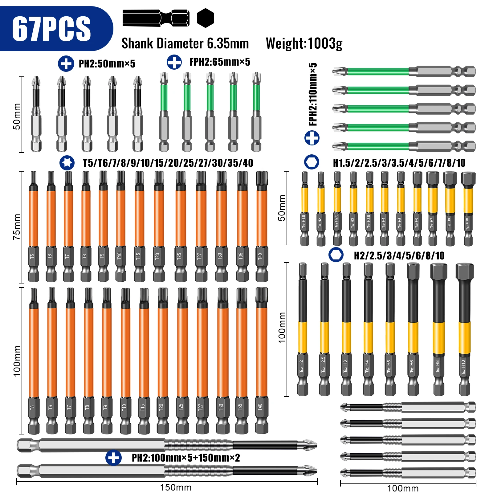 

Набор бит XMSJ для электрика, сталь S2, 4 типа