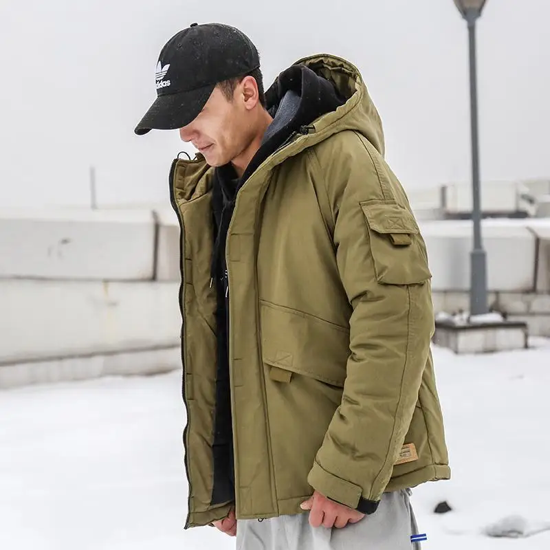 Men 2022 Winter New Fashion Cotton-padded Hooded Jackets Men's Short Pockets Parkas Male Solid Color Casual Overcoats M70