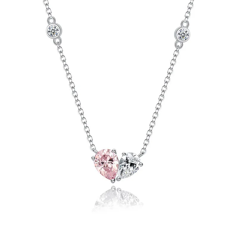 

VENTFILLE 925 Stamp Silver Color Necklace for Women Pink Contrast Zircon Jewelry Girls' Gift Dropshipping Wholesale
